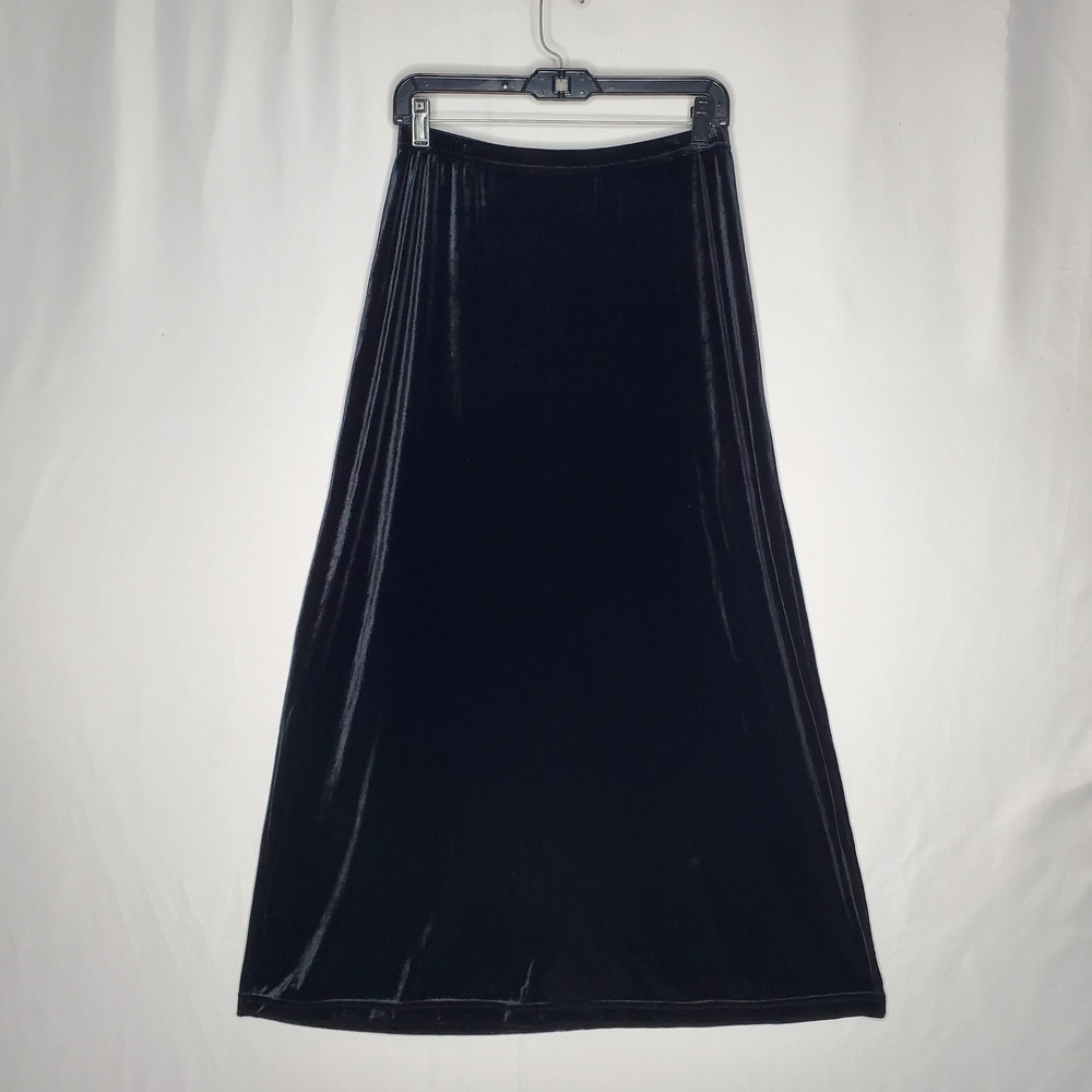 STRADA Black Velvet Maxi Skirt Flowy A Line Elegant Size M